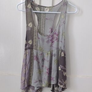 O'Neill Gray and Purple And Olive Green Floral Tank Top Size Medium